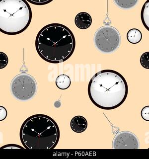 Vintage seamless pattern with watches. Clock seamless eps10 Stock Vector