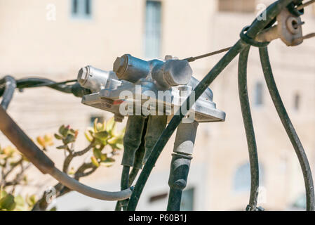 Closeup of a coaxial coax cable television TV junction box, Malta. Stock Photo