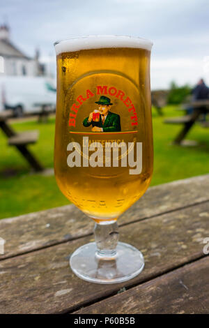 Two tall elegant pint glasses of cold wheat beer with a frothy head on a  wooden bar table conceptual of Oktoberfest Stock Photo - Alamy