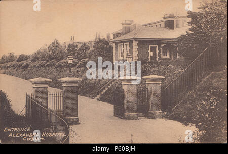 Vintage Postcard Showing The Entrance To Queen Alexandra Hospital, Cosham, Portsmouth, Hampshire, England, UK Stock Photo