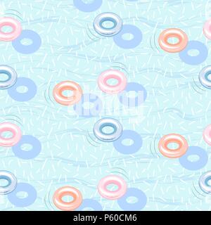 Floating pool inflatable rings seamless vector pattern. Stock Vector