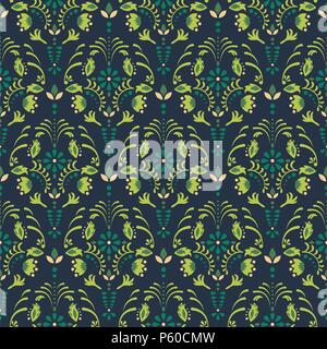 Vector seamless pattern of emerald green tropical leaves with white and ...