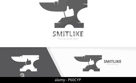 Vector smith and like logo combination. Blacksmith and best symbol or icon. Unique metal and choice logotype design template. Stock Vector