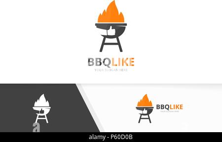 Vector bbq and like logo combination. Grill and best symbol or icon. Unique barbecue and choice logotype design template. Stock Vector