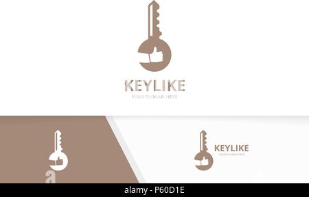 Vector key and like logo combination. Lock and best symbol or icon. Unique house and choice logotype design template. Stock Vector