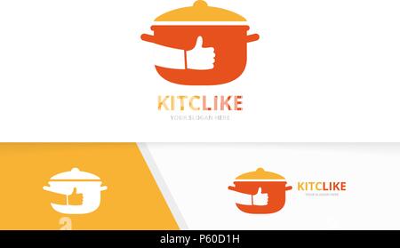 Vector pot and like logo combination. Kitchen and best symbol or icon. Unique pan and choice logotype design template. Stock Vector
