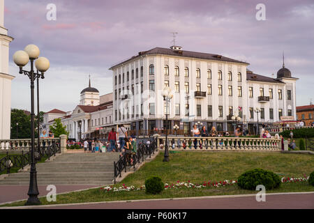 Minsk, Belarus - June 2 2018: Historical city center in the evening - architectural ensemble of the Freedom Square, Upper Town Stock Photo