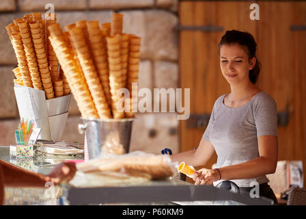 Ice cream seller Kotor Old town Montenegro Stock Photo