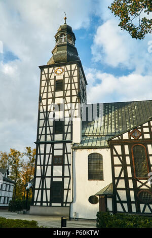 An Historic, half-timbered building of a Protestant church in Milicz, Poland Stock Photo
