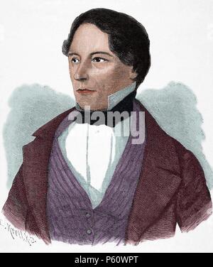 David Hansemann (1790-1864). Prussian politician and banker. Engraving in Universal History, 1885. Colored. Stock Photo