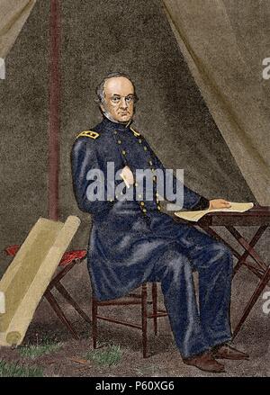 Henry Wager Halleck (1815 âA i  1872). Was a United States Army officer, scholar, and lawyer. Engraving. Union officer during American Civil War. From painting by Alonzo Chappel. 'Universal History'. 1892. Colored. Stock Photo