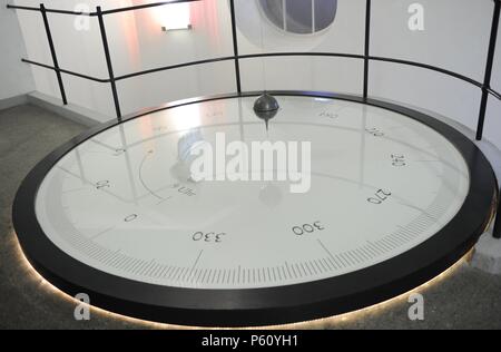 Foucault Pendulum. Experiment to demostrate the rotation of the Earth. Deutches Museum. Munich. Germany. Stock Photo