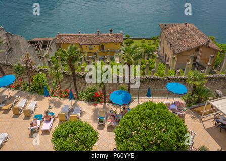 hotel structure on Lake Garda from Limone sul Garda, a small town overlooking Lake Garda Stock Photo