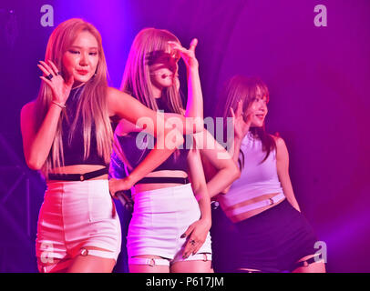 EXID, LE, June 27, 2018, Tokyo, Japan : (L-R)LE, Jeonghwa and Hani of EXID perform during the showcase for debut in Japan at the Zepp Tokyo in Japan on June 27, 2018. Credit: AFLO/Alamy Live News Stock Photo