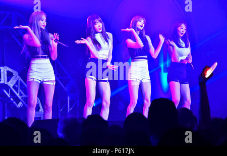 EXID, June 27, 2018, Tokyo, Japan : Member of EXID (L-R, LE, Jeonghwa, Hani and Hyelin) perform during the showcase for debut in Japan at the Zepp Tokyo in Japan on June 27, 2018. Credit: AFLO/Alamy Live News Stock Photo