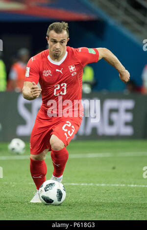 Xherdan SHAQIRI (SUI) with Ball, Single Action with Ball, Action, Full Figure, Portrait, Switzerland (SUI) - Costa Rica (CRC) 2: 2, Preliminary Round, Group E, Match 43, on 27.06.2018 in Nizhny Novgorod; Football World Cup 2018 in Russia from 14.06. - 15.07.2018. | usage worldwide Stock Photo