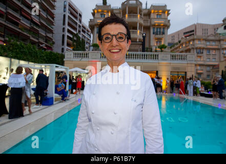 Monaco, Monte Carlo - June 27, 2018: Hotel Metropole Monte Carlo and Odyssey Restaurant welcome Chefs Carme Ruscalleda and Jerome Quilbeuf for the Summer Dinner Season. Guide Michelin | usage worldwide Stock Photo