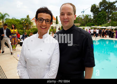 Monaco, Monte Carlo - June 27, 2018: Hotel Metropole Monte Carlo and Odyssey Restaurant welcome Chefs Carme Ruscalleda and Jerome Quilbeuf for the Summer Dinner Season. Guide Michelin | usage worldwide Stock Photo