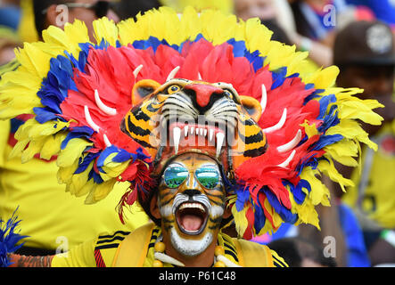 Samara, Russia. 28th June, 2018. A fan of Colombia cheers prior to the 2018 FIFA World Cup Group H match between Colombia and Senegal in Samara, Russia, June 28, 2018. Credit: Liu Dawei/Xinhua/Alamy Live News Stock Photo