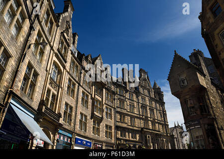 Cockburn Street historic highrise building architecture in Edinburgh Old Town toward the Royal Mile Scotland United Kingdom Stock Photo