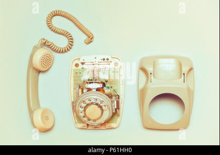 vintage rotary dial telephone taken apart Stock Photo