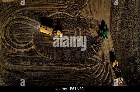 Drone shot of water truck on job site Stock Photo