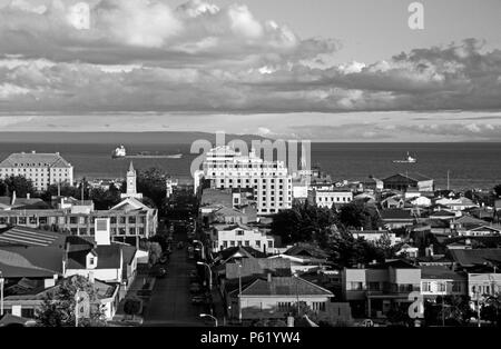 View of PUNTA ARENAS and the STRAIT OF MAGELLAN - PATAGONIA, CHILE Stock Photo