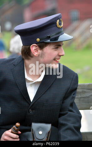 Reenactment actors 'Coal Company Police' during Patch Town Days,Eckley Miners' Village in eastern Pennsylvania,USA.Anthracite Coal Mining region. Stock Photo