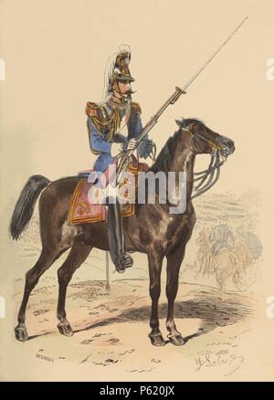 Francia. Siglo XIX. Uniforme de Cuerpo especial de los Cien guardias con uniforme de escolta, año 1856. Grabado de 1864. Stock Photo