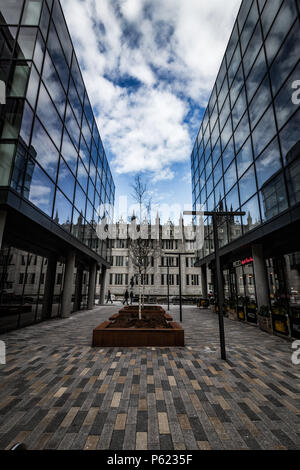 Marischal College reflecting off the modern Marischal Square, showcasing old and new architecture in harmony Stock Photo