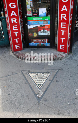 NEW YORK, NY - JUNE 28: Property of the Hess Estate - tile mosaic triangle placed in 1922 to commemorate victory of David Hess over city government ov Stock Photo