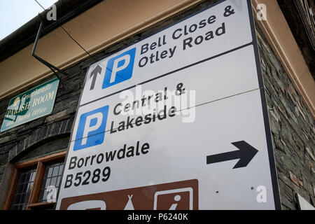 parking directions in the town of Keswick Lake District Cumbria England UK Stock Photo