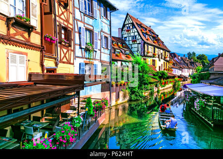 Beautiful Colmar town,view with traditional houses and canals,Alsace,France. Stock Photo