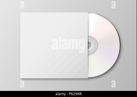 Vector realistic 3d white cd with cover icon isolated. Design template of packaging mockup for graphics. Top view Stock Vector
