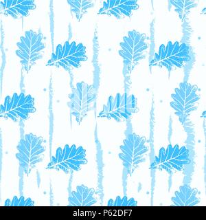 Seamless pattern with contour lacy light blue leaves trees on a white background Stock Vector