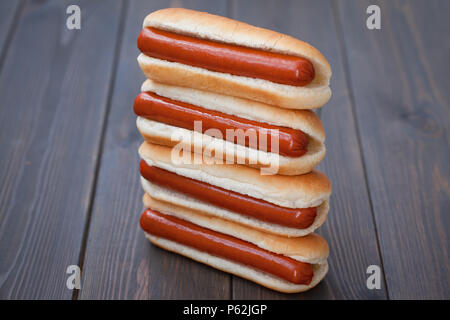 Hot Dog on wooden table Stock Photo