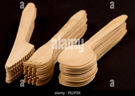 Disposable cutlery made of wood, recyclable, Stock Photo