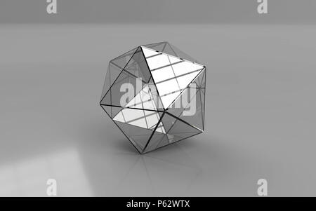 Icosahedron placed on the grey background. 3D rendering.