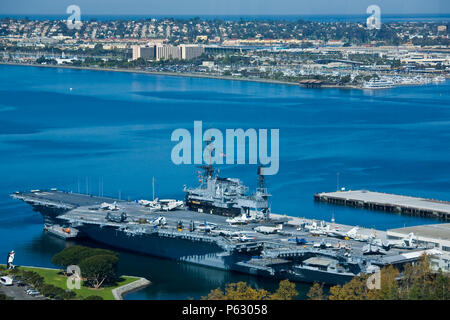 The US Navy aircraft carrier Midway museum on the downtown San Diego, CA waterfront. Stock Photo