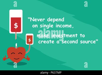 "Never depend on single income, make investment to create a second source" with graphic art Stock Vector