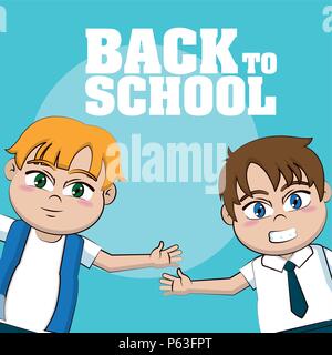 School boys playing cartoons vector illustration graphic design Stock Vector