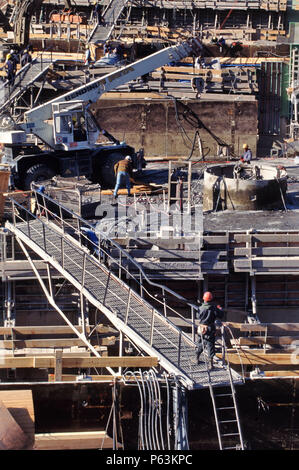 Catwalks between concrete blocks along the Katse dam wall in Lesotho Stock Photo