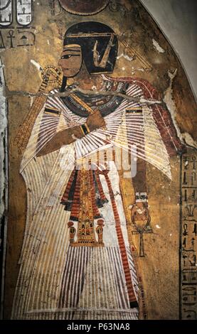 Pharaoh Amenhotep I. Painting on stucco. New Kingdom. 20th Dynasty. 1152-1145 BC. Thebes. Grave 359. Neues Museum. Berlin. Germany. Stock Photo