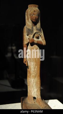 Ahmose-Nefertari, Queen of Egypt. Standing figure. Wood. Posthumous. New Kingdom. 19th Dynasty. 1200 BC. Thebes, Egypt. Neues Museum. Berlin. Germany. Stock Photo