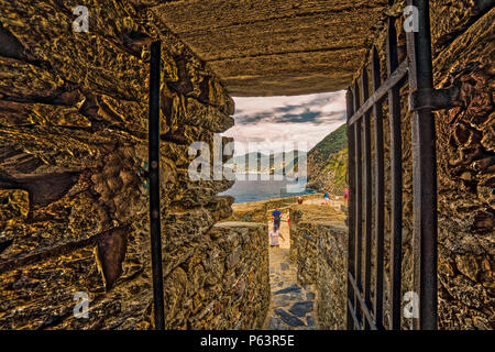 VERNAZZA (SP), ITALY - JUNE 18, 2018: tourists are walking in the center of Vernazza Stock Photo