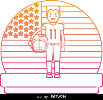 degraded line football player with uniform and usa flag vector illustration Stock Vector