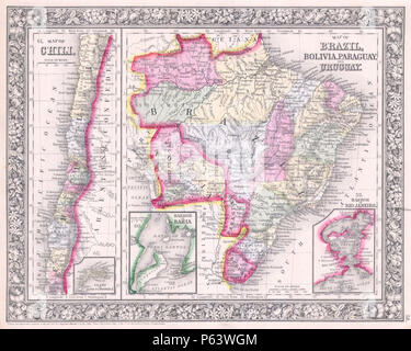 1864 Mitchell Map of Brazil, Bolivia and Chili - Geographicus - SouthAmericaSouth-mitchell-1864. Stock Photo