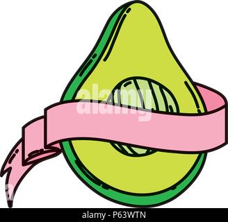 color delicious slice avocado fruit with ribbon vector illustration Stock Vector