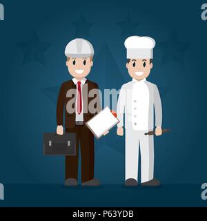 Engineer and chef workers cartoons vector illustration graphic design Stock Vector