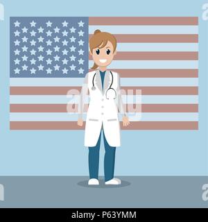 Woman doctor labor day cartoon vector illustration graphic design Stock Vector